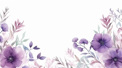 Elegant Purple Flowers and Greenery on a White Background Illustration