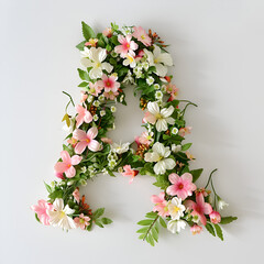 letter A from flowers close-up on a white backglound