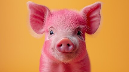 A piglet with a playful expression on a vibrant pink background, ideal for themes of joy, farm life, and youth, suitable for advertising and educational content - obrazy, fototapety, plakaty
