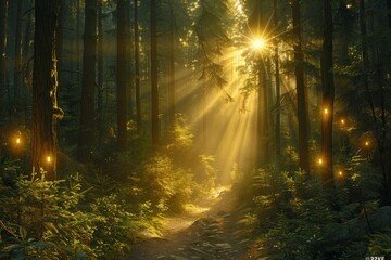 Illuminated Path Through Forest