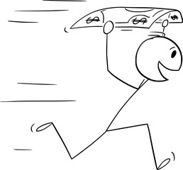 Person Running With Dollar Bill, Vector Cartoon Stick Figure Illustration - 747242585