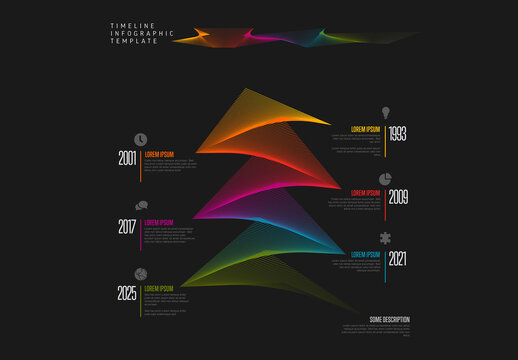 Infographic dark vertical timeline template with left and right lines on color time line