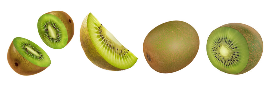 Collection of Kiwi Fruit Slices Isolated on Transparent Background, High-Quality PNG