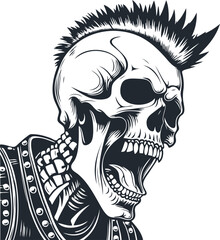Screaming punk skull, vector illustration - 747243974