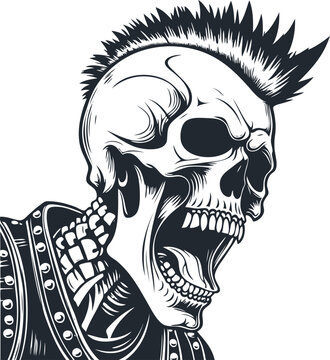 Screaming punk skull, vector illustration