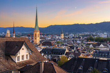 Zurich, Switzerland Cityscape with Church Steeples - 747245351