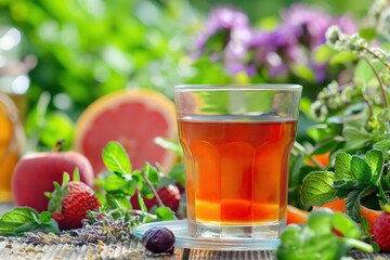 Natural Herbal Tea with Fresh Ingredients and Sunlight