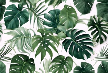 Tropical Monstera and Palm Leaves Pattern