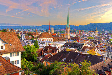 Zurich, Switzerland Cityscape with Church Steeples - 747245720