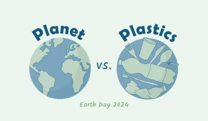 Fotobehang Planet vs. Plastics Earth Day 2024 theme, beat plastic pollution, vector illustration © Liena