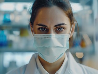 Female scientist in medical mask in medical research laboratory