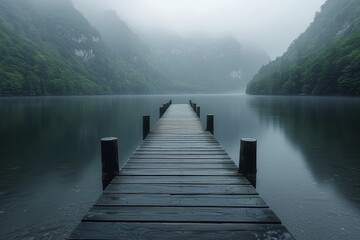 Dock in the Middle of a Body of Water - obrazy, fototapety, plakaty