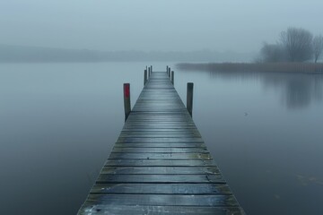 Fototapeta premium Dock on a Lake in the Fog