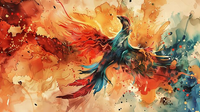 artistic drawing colorful phoenix