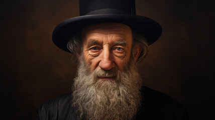 A frontal portrait of an old Jewish rabbi with a distinguished beard, reflecting wisdom and tradition. - obrazy, fototapety, plakaty