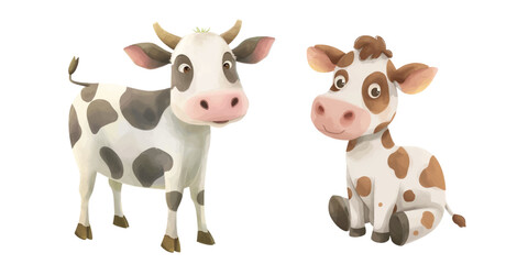 cute cow watercolor vector illustration