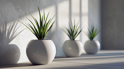 Row of White Vases With Plants