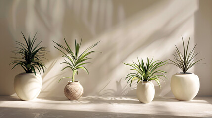 Three White Vases With Plants