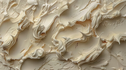 vanilla nut almond Ice cream texture surface, Ice cream vanilla flavor creamy, close up of cream dessert, Traces of use of an ice cream scoop, Soft yellow color Background cover banner 16:9 wallpaper