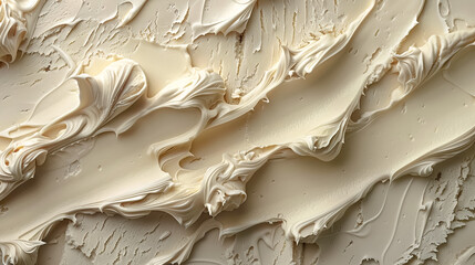 vanilla nut almond Ice cream texture surface, Ice cream vanilla flavor creamy, close up of cream dessert, Traces of use of an ice cream scoop, Soft yellow color Background cover banner 16:9 wallpaper