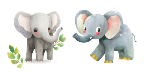 Obraz na płótnie Canvas cute elephant watercolour vector illustration 