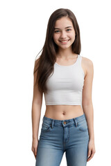 Obraz premium Casual teenager girl smiling and looking at the camera, isolated, transparent background, no background. PNG.