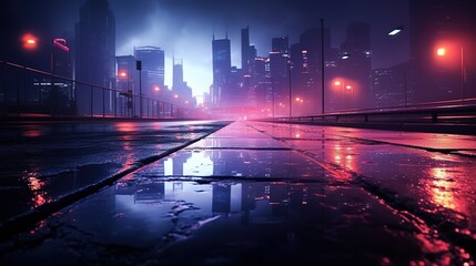 Obraz premium Rain Road Wet Asphalt Reflection of Neon Lights