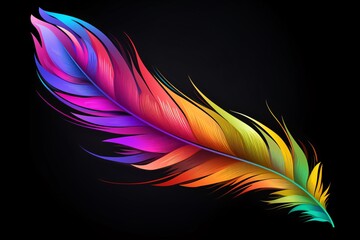 a colorful feather on a black background