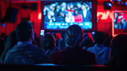Election Watch Party: Supporters Gathering to Watch Election Results, Expressing Excitement and Anticipation