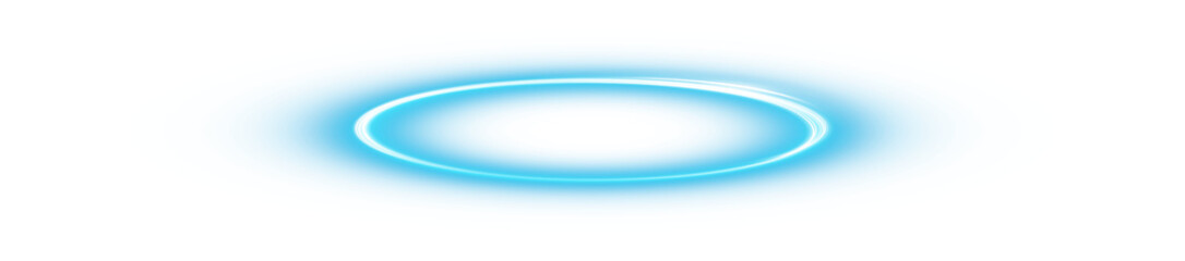 Three dimensional shiny blue nimbus. Blue halo angel ring. Light realistic halo, angel ring, Saint aureole symbol.  Magic fantasy portal. Futuristic teleport. Light effect. PNG.