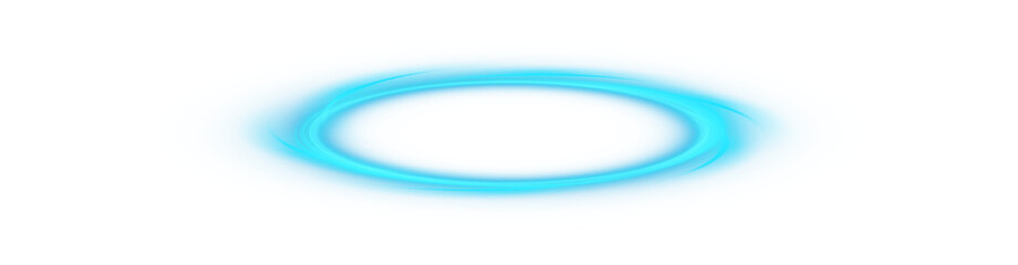 Three dimensional shiny blue nimbus. Blue halo angel ring. Light realistic halo, angel ring, Saint aureole symbol.  Magic fantasy portal. Futuristic teleport. Light effect. PNG.