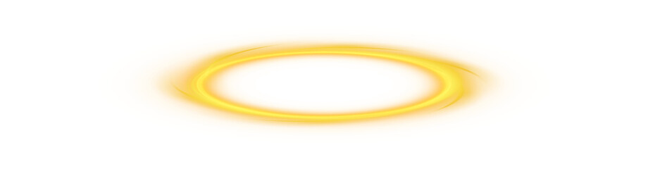 Three dimensional shiny golden nimbus. Golden halo angel ring. Light realistic halo, angel ring, Saint aureole symbol.  Magic fantasy portal. Futuristic teleport. Light effect. PNG.

