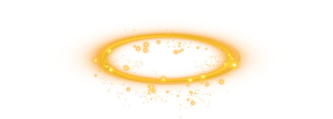 Three dimensional shiny golden nimbus. Golden halo angel ring. Light realistic halo, angel ring, Saint aureole symbol.  Magic fantasy portal. Futuristic teleport. Light effect. PNG.
