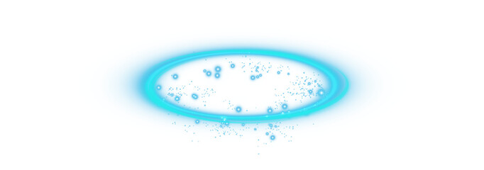 Three dimensional shiny blue nimbus. Blue halo angel ring. Light realistic halo, angel ring, Saint aureole symbol.  Magic fantasy portal. Futuristic teleport. Light effect. PNG.