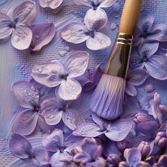 Creative Essence: Lilac whispers and paintbrush strokes on a canvas of inspiration. Paintbrush with delicate petals of lilac blossoms