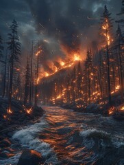 Devastating Fire Consuming Dense Forest
