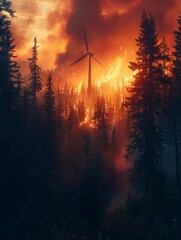 A Forest With Trees and Wind Turbine