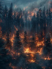 Forest Engulfed in Raging Flames - obrazy, fototapety, plakaty