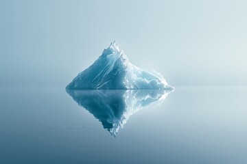 Iceberg in Misty Blue Sea with Subtle Sunlight. Arctic Majesty. Iceberg in mist.