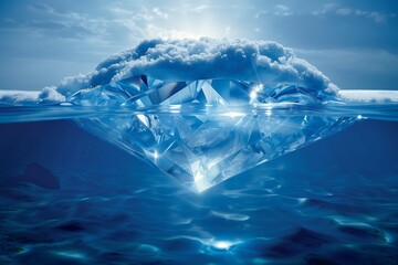 Fototapeta premium Diamond Shaped Iceberg in Misty Blue Sea with Subtle Sunlight. Arctic Majesty. Iceberg in mist.