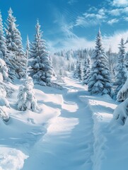 Fototapeta premium Snow Covered Forest With Abundant Trees