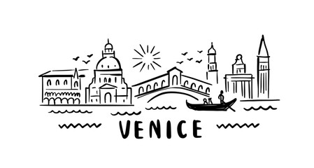 city of Venice in sketch style on white