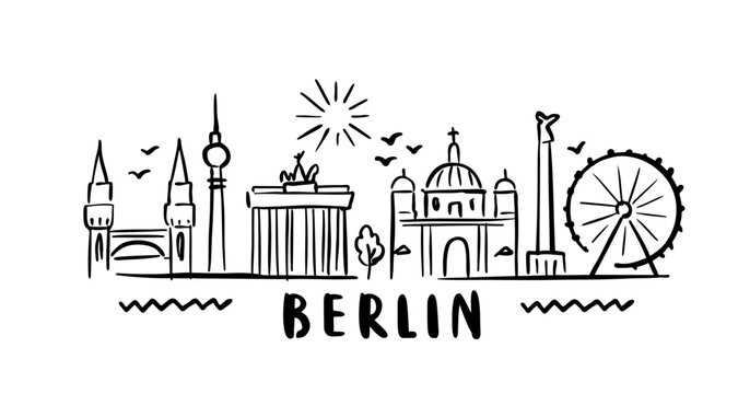 city of Berlin in sketch style on white
