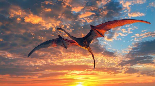 AI-generated majestic dinosaurs in a prehistoric landscape. Pterodactyl. Vivid colors and details bring these ancient creatures to life.