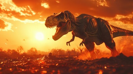 Obraz na płótnie Canvas AI-generated majestic dinosaurs in a prehistoric landscape. Tyrannosaurus, t-rex. The concept of time when dinosaurs ruled the Earth.