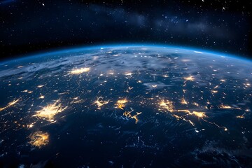 High-Tech Futuristic Illustration of Earth at Night from Space