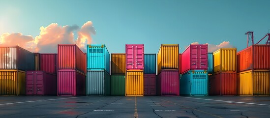 Colorful Shipping Containers in a Deserted Pavement - obrazy, fototapety, plakaty