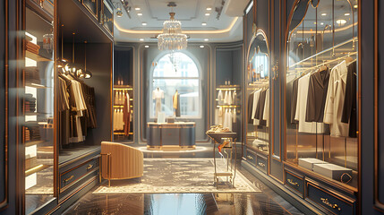 Obraz premium elegant clothing in a luxurious boutique with mirrors and soft lighting