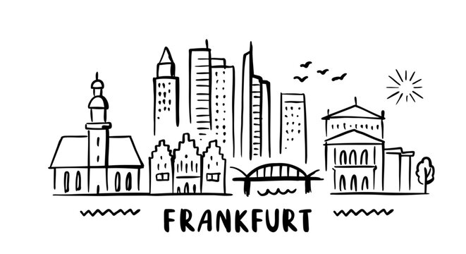 city of Frankfurt in sketch style on white