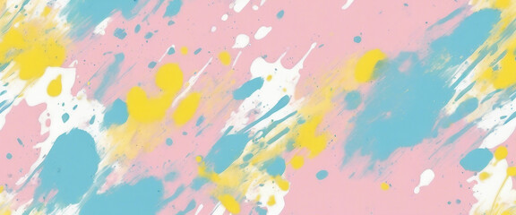Fototapeta na wymiar Hazy paint splatter in pastel pink blue yellow and white
